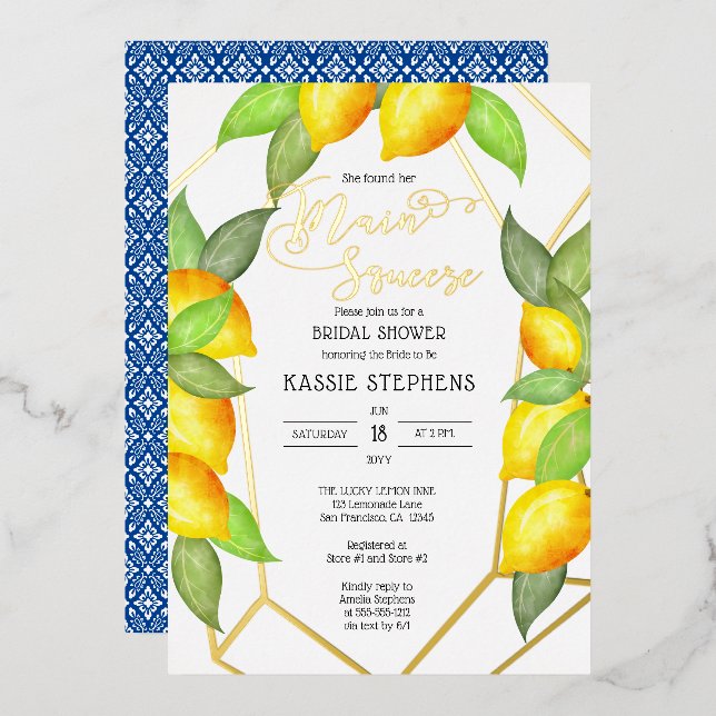 Main Squeeze Lemons Italian Bridal Shower - Gold  Foil Invitation (Front/Back)