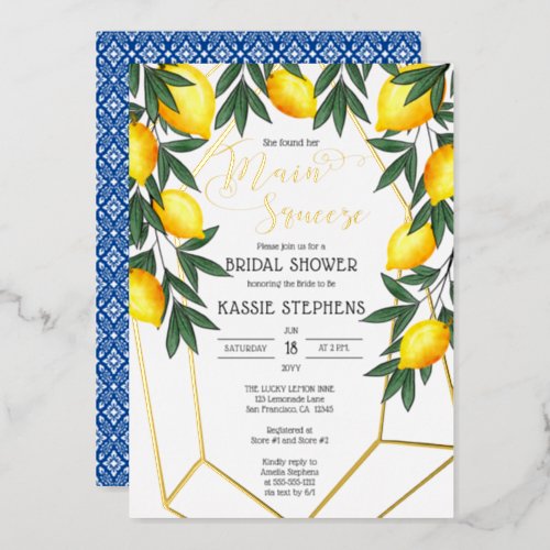 Main Squeeze Lemons Italian Bridal Shower _ Gold   Foil Invitation