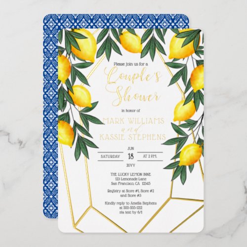 Main Squeeze Lemons Italian Couples Shower Gold Foil Invitation