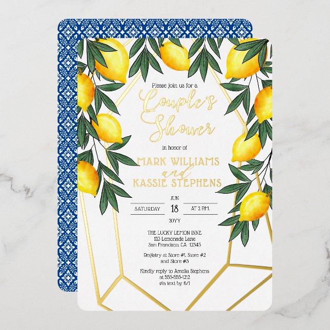 Main Squeeze Lemons Italian Couple's Shower Gold Foil Invitation (Front/Back)