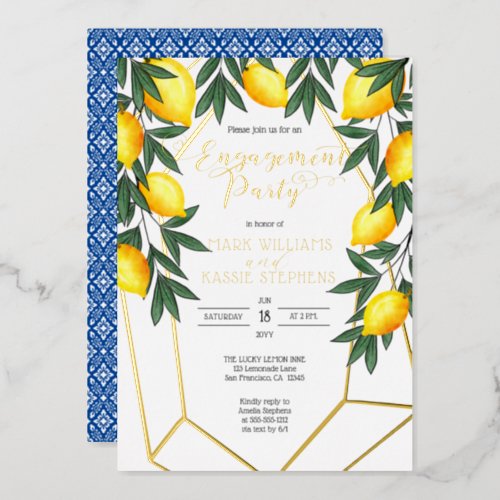 Main Squeeze Lemons Italian Engagement Party Gold  Foil Invitation