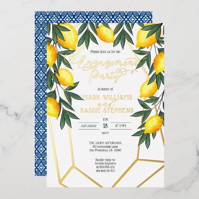 Main Squeeze Lemons Italian Engagement Party Gold  Foil Invitation (Front/Back)