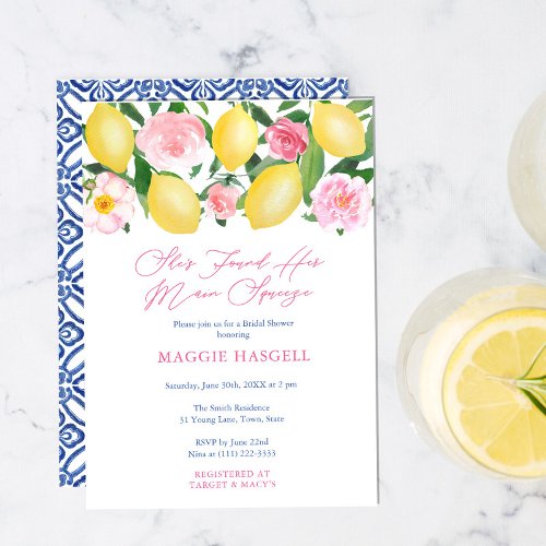 Main Squeeze Lemons Mediterranean Bridal Shower Invitation