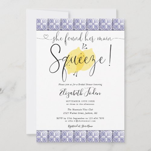 Main Squeeze Lemons Tiles Monogram Bridal Shower Invitation
