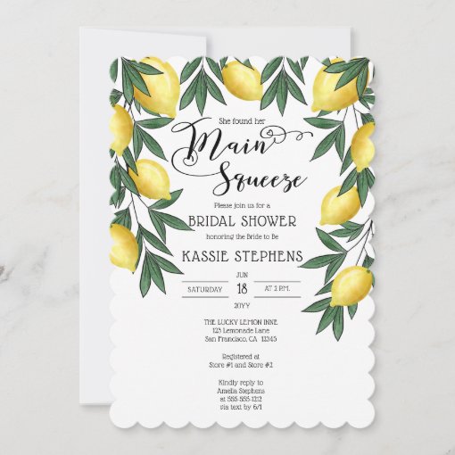 Main Squeeze Lemons Tropical Bridal Shower Invitat Invitation 