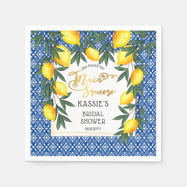 Main Squeeze Lemons Tropical Bridal Shower Napkins (Front)