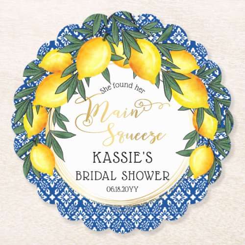 Main Squeeze Lemons Tropical Bridal Shower  Paper Coaster
