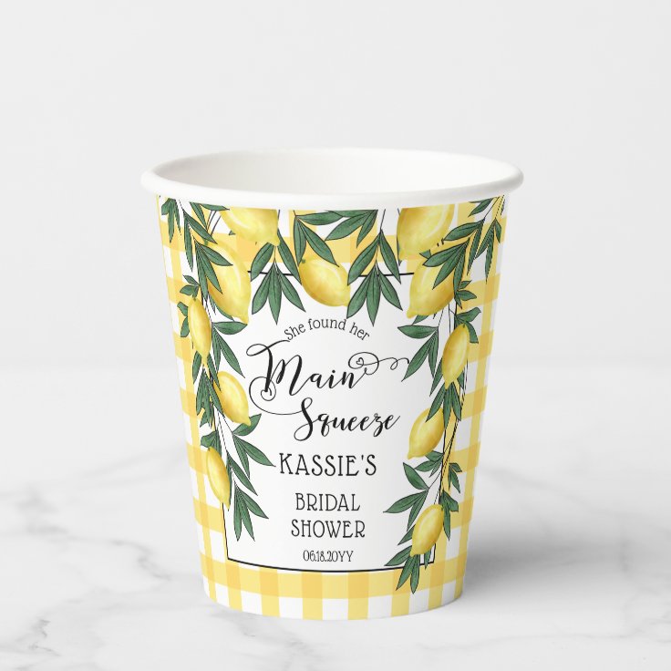 Main Squeeze Lemons Tropical Bridal Shower Paper Cups | Zazzle