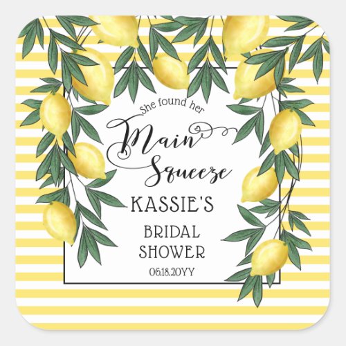 Main Squeeze Lemons Tropical Bridal Shower Square  Square Sticker