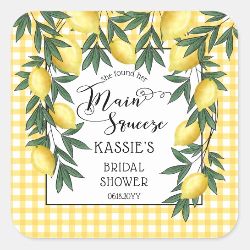 Main Squeeze Lemons Tropical Bridal Shower Square Sticker