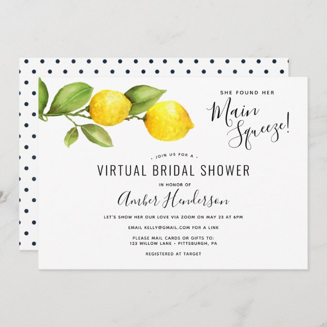 Main Squeeze Lemons Virtual Bridal Shower Invitation (Front/Back)