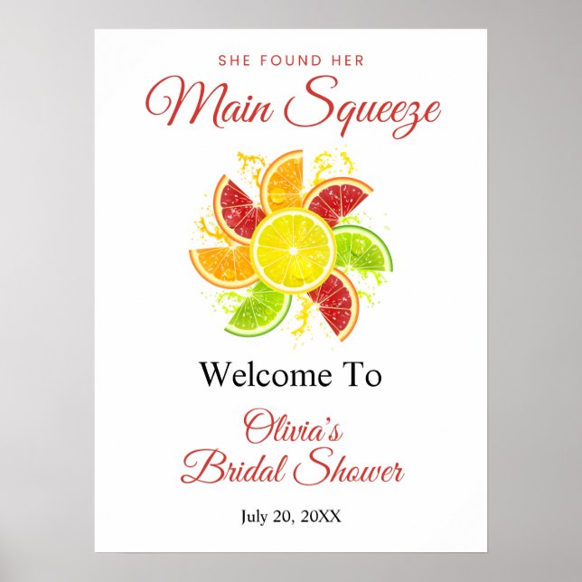 Main Squeeze Mediterran Bridal Shower Welcome Sign (Front)