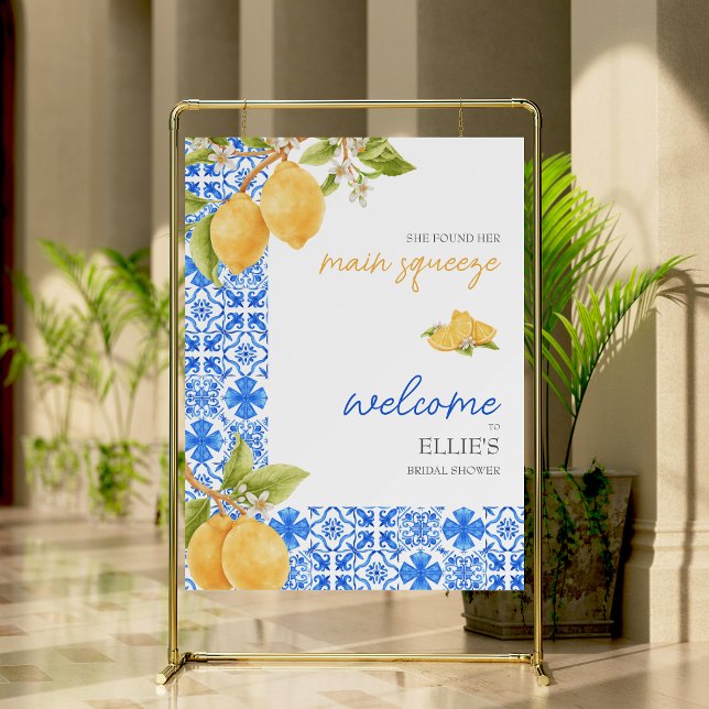 Main Squeeze | Mediterranean Lemon Bridal Shower  Foam Board (BRIDAL SHOWER WELCOME SIGN LEMONS, MAIN SQUEEZE)