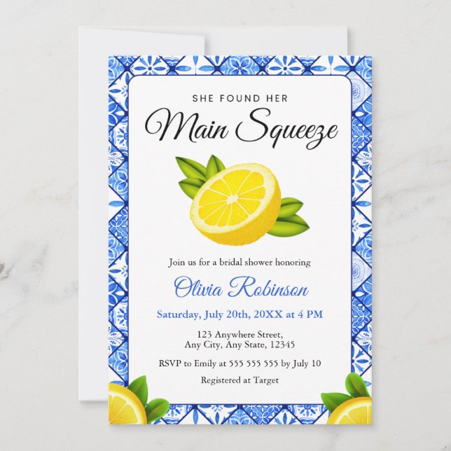 Main Squeeze Mediterranean Lemon Bridal Shower  Invitation (Front)