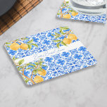 Main Squeeze Mediterranean Tiles Lemons Bridal Square Paper Coaster<br><div class="desc">Introducing our "She Found Her Main Squeeze" Personalized Paper Coasters – the perfect blend of elegance and citrusy charm to accentuate your bridal shower celebration. Transport your guests to the sun-soaked Mediterranean with these coasters adorned in captivating patterns inspired by traditional tiles, complemented by the invigorating zest of lemons. Each...</div>