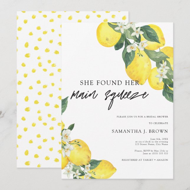 Main Squeeze Modern Summer Bridal Shower Invitation (Front/Back)