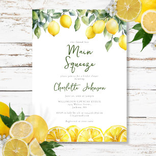 Main Squeeze Modern Watercolor Lemon Bridal Shower Invitation