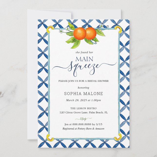 Main squeeze Orange Bridal shower Invitation (Front)