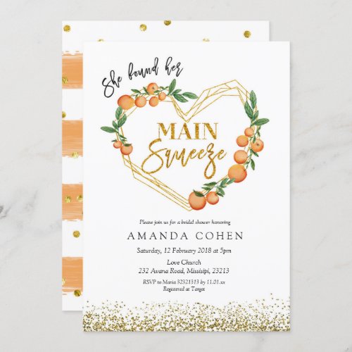 Main squeeze Orange bridal shower invitation