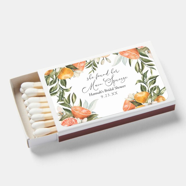 Main Squeeze Orange Bridal Shower Matchboxes (Front Open)