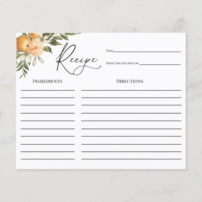 Main Squeeze Orange Bridal Shower Recipe card (Front)