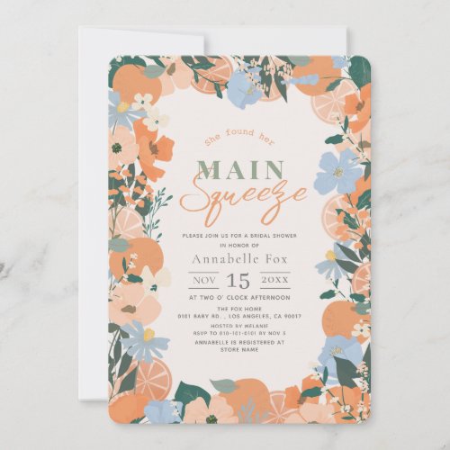 Main Squeeze Orange Floral Bridal Shower Invitation