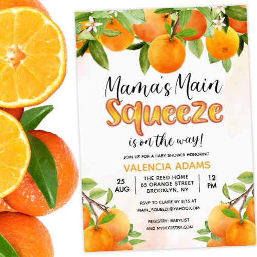 Main Squeeze Orange Fruit Baby Shower Invitation