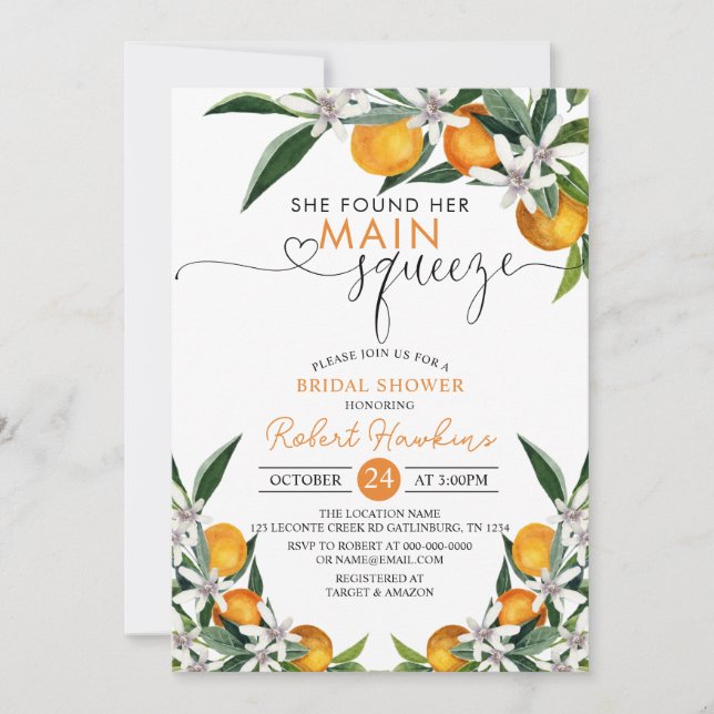 Main Squeeze Oranges and Lemon Bridal Shower Invitation (Front)