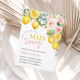 Main Squeeze Pink Floral Lemon Bridal Shower Invit Invitation