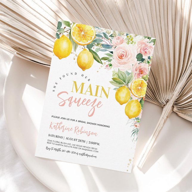 Main Squeeze Pink Floral Lemon Bridal Shower Invit Invitation (Creator Uploaded)