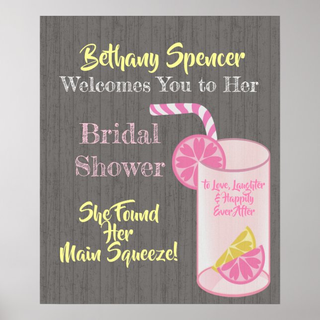 Main Squeeze Pink Lemonade Bridal Shower Welcome Poster (Front)