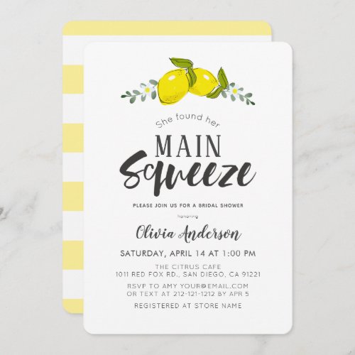 Main Squeeze Simple Lemon Bridal Shower Invitation