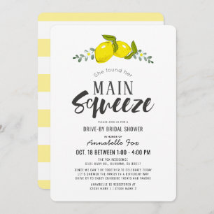 Main Squeeze Simple Lemon Drive-by Bridal Shower Invitation