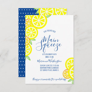 MAIN SQUEEZE summer lemon BRIDAL SHOWER blue Invitation