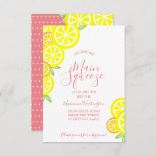 MAIN SQUEEZE summer lemon BRIDAL SHOWER coral pink Invitation
