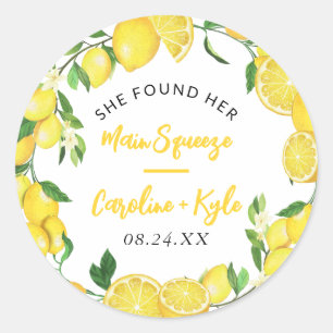 Main Squeeze Summer Lemon Bridal Shower Favor Classic Round Sticker