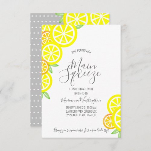 MAIN SQUEEZE summer lemon BRIDAL SHOWER gray Invitation