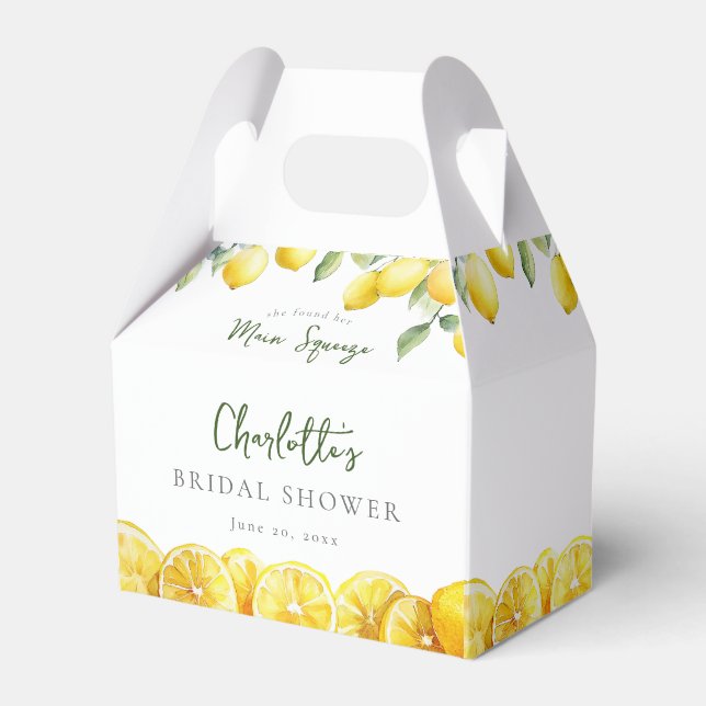 Main Squeeze Watercolor Lemons Bridal Shower Favor Boxes (Front Side)