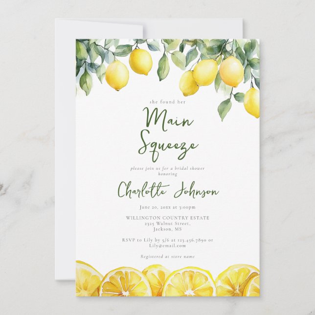 Main Squeeze Watercolor QR Code Bridal Shower Invitation (Front)