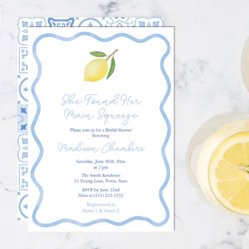 Main Squeeze Wavy Border Citrus Bridal Shower Invitation