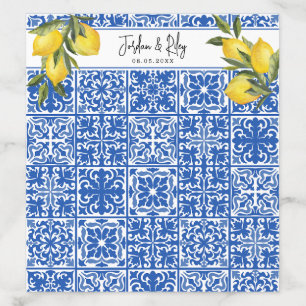 Main Squeeze Wedding or Shower Blue Tile & Lemon Envelope Liner
