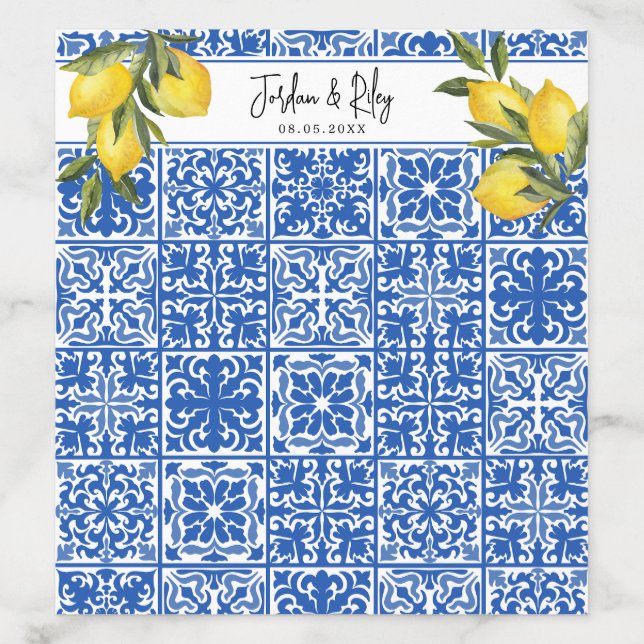 Main Squeeze Wedding or Shower Blue Tile & Lemon Envelope Liner (Design)