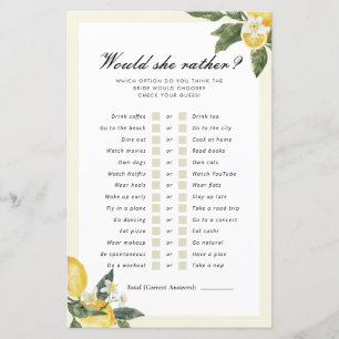 Main Squeeze Would She Rather Bridal Shower Game