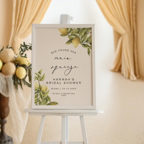 Main squeeze Yellow Lemon Bridal Shower welcome Poster