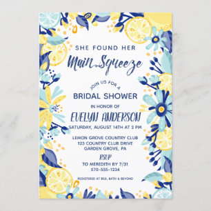 Main Squeeze Yellow Lemons Mint Briday Shower Invitation