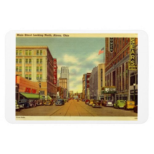 Main St Akron Ohio Vintage Postcard Magnet