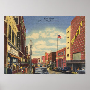 Main St., Johnson City, Tennessee Vintage Poster