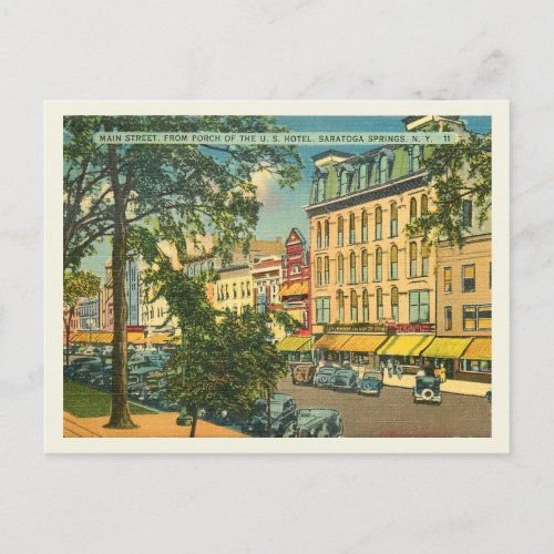 Main St Saratoga Springs NY Vintage Postcard