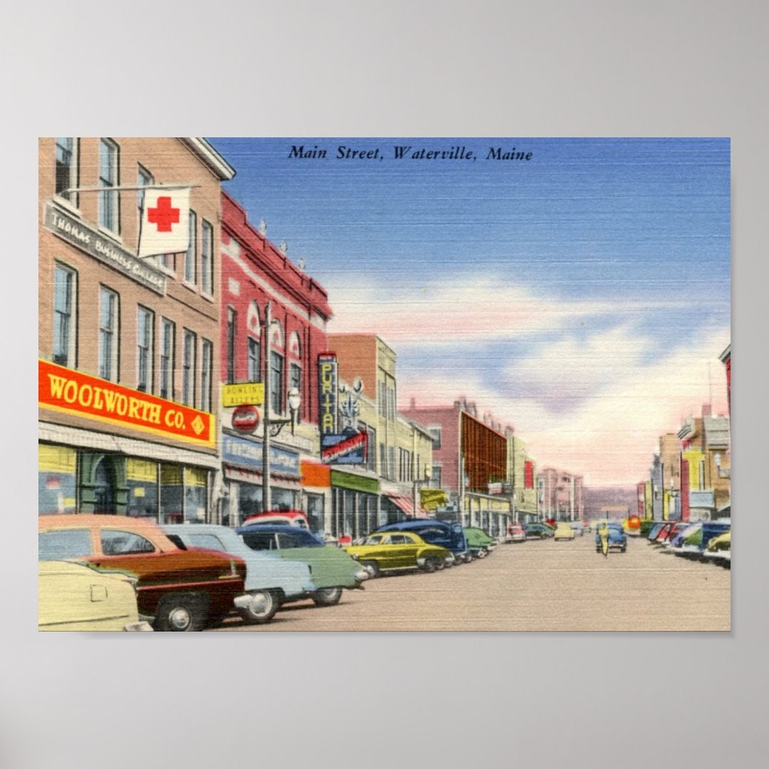 Main St. Waterville, Maine Vintage Poster Zazzle