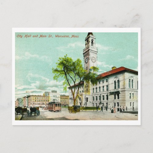 Main St Worcester MA Vintage Postcard